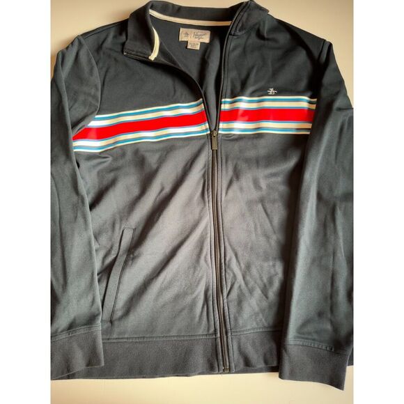 Men’s Original Penguin Full Zip Sweater Blue Red White XL Retro Track Jacket - Picture 1 of 8